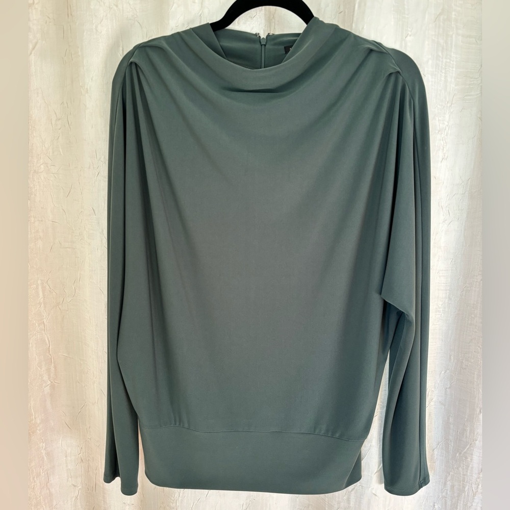 Ann Taylor Slate Green Draped Long-Sleeve Top